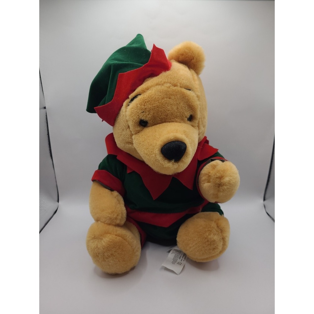 Rare VTG 90s Disney Winnie the Pooh Green‎ Santa's Elf Christmas Plush